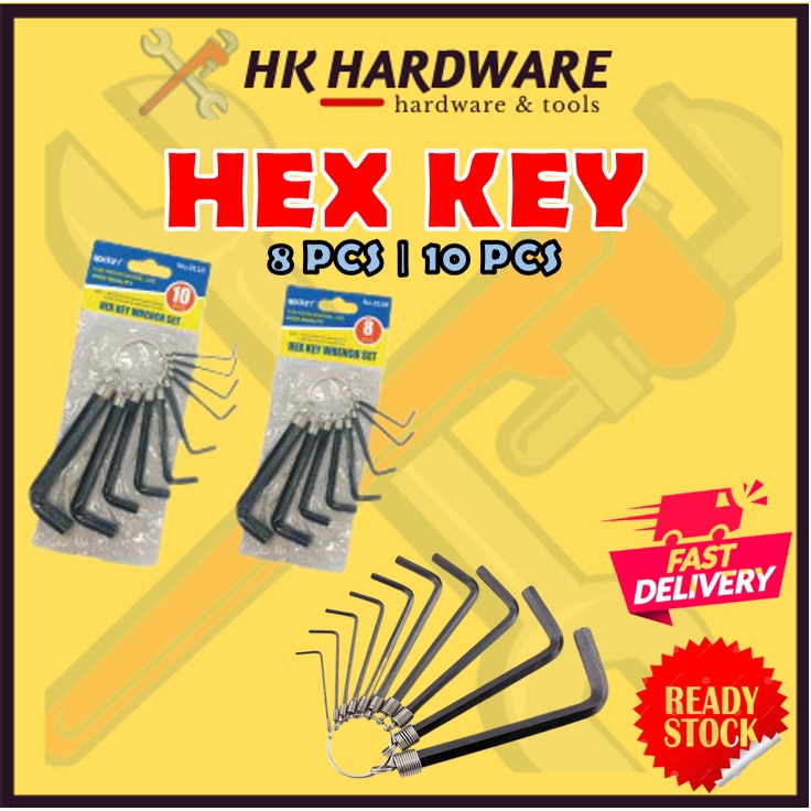 ROCKEY HEX KEY ALLEN KEY WRENCH SET 8 & 10 ชิ้น BLACK HEAVY DUTY HEX KEY WRENCH SET LNK