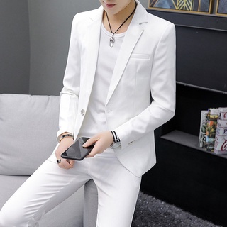 🔥🔥Hot Sale สูทผู้ชาย สูทแฟชั่น Suit Sets2021ฤดูใบไม้ผลิใหม่ชุดสูทผู้ชายแจ็คเก็ตเวอร์ชั่นเกาหลีของแนวโน้มของสีขาวสองชิ้นส