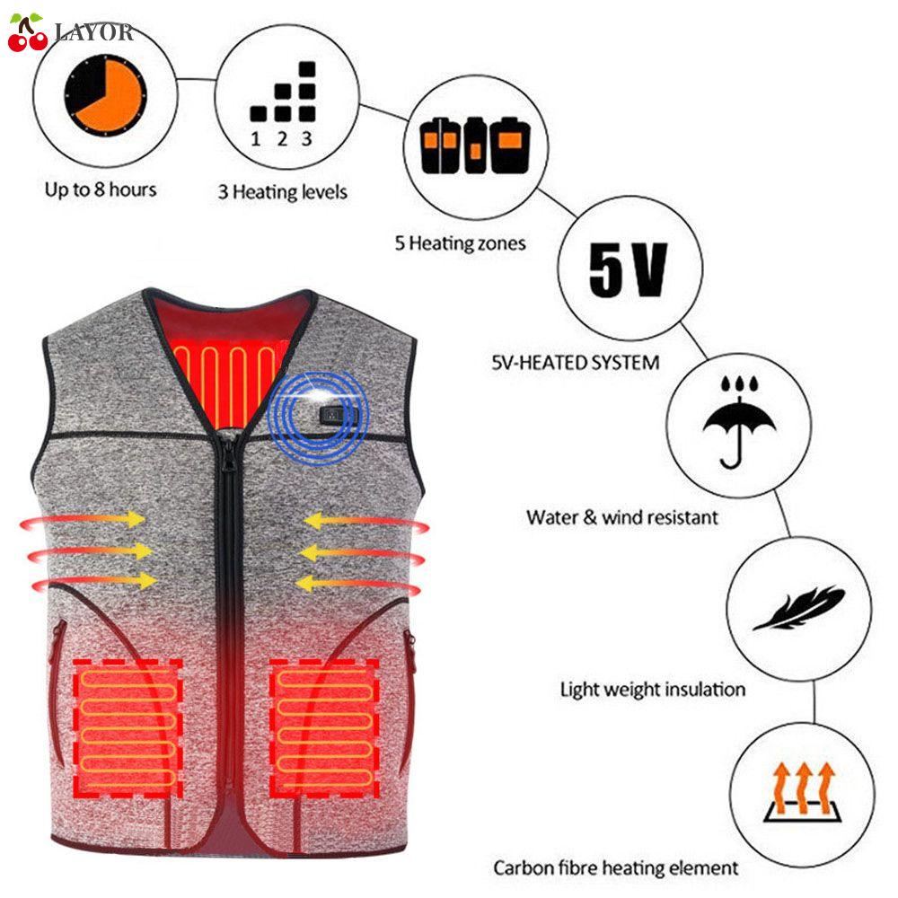 LAYOR Men Women Heated Vest USB Warmer Cloth Heating Waistcoats Winter Warm Intelligent Electric