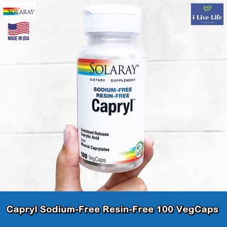 กรดคาไพรลิก Capryl Sodium-Free Resin-Free 100 VegCaps - Solaray กรดไขมันสายกลาง Caprylic Acid from Mineral Caprylates