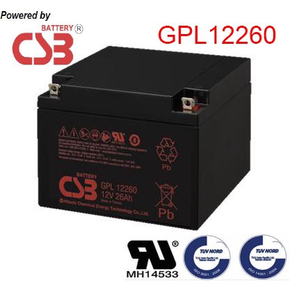 CSB แบตเตอรี่ . รุ่น GPL12260 (12V, 26AH) @(By Hitachi Chemical) ใช้สำรองไฟฟ้าหรือUPS ทุกรุ่น