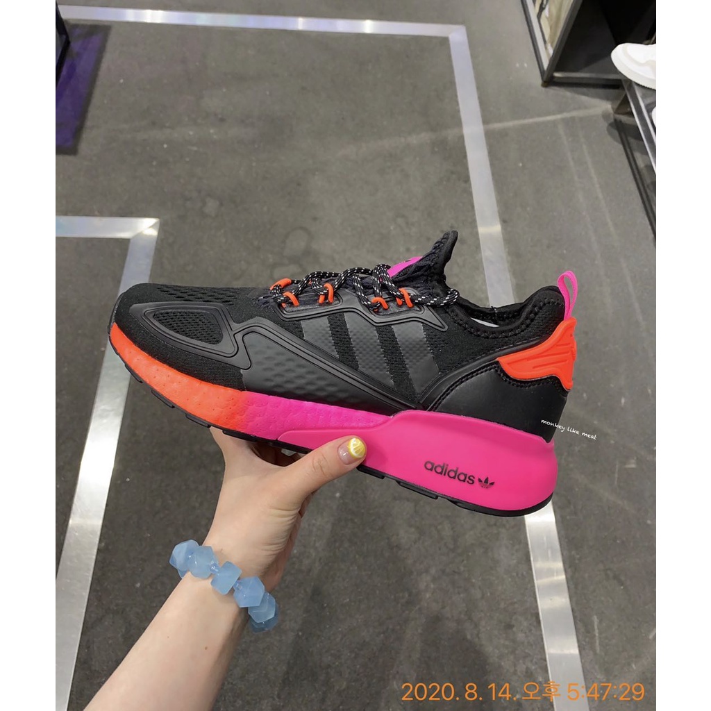 Adidas ZX 2K Boost Pink Orange Fluorescent Fv9997 รองเท้าผ้าใบสีดำ
