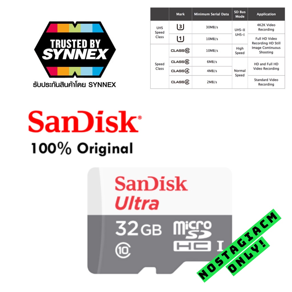 Sandisk Ultra 32 GB Class 10 แท้ 100 (ประกัน Synnex 7 ปี) ราคาพิเศษ ...