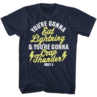 เสื้อยืดผ้าฝ้ายพิมพ์ลายแฟชั่น เสื้อยืด พิมพ์ลาย Rocky II Eat Lightning Crap Thunder สําหรับผู้ชาย