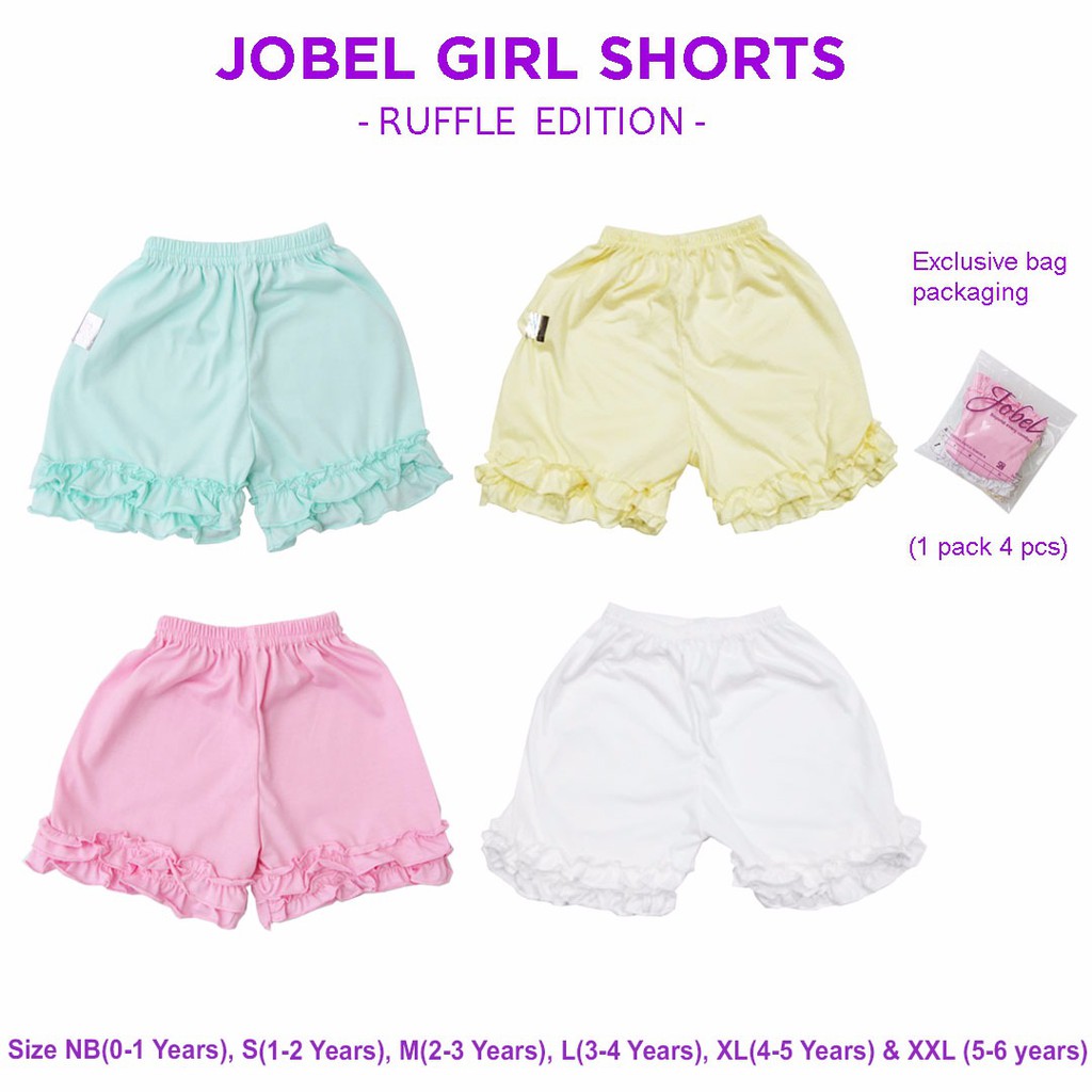 Kazel Jobel Girl Shorts Ruffle Edition 1 แพ็ค 4 ชิ้น/Kel Jobel Ruffle กางเกงขาสั้น