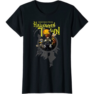 เสื้อยืดโอเวอร์ไซส์เสื้อยืดลําลอง พิมพ์ลาย Disney Kingdom Hearts Greetings From Halloween Town สไตล์เกาหลี คุณภาพสูง เป็