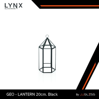 JJGLASS - ( LYNX ) LANTERN 20cm. Black - แจกันแขวน ทรงเรขาคณิต บ้านเรือนกระจก สำหรับตกแต่งบ้าน ไม่สามารถใส่น้ำได้