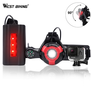 West BIKING ไฟหน้า ไฟสัญญาณเตือนติดหน้าอก 2200mAh พร้อมหัวเข็มขัดกล้อง เข็มทิศ สําหรับวิ่งกลางคืน เล่นกีฬา กลางแจ้ง