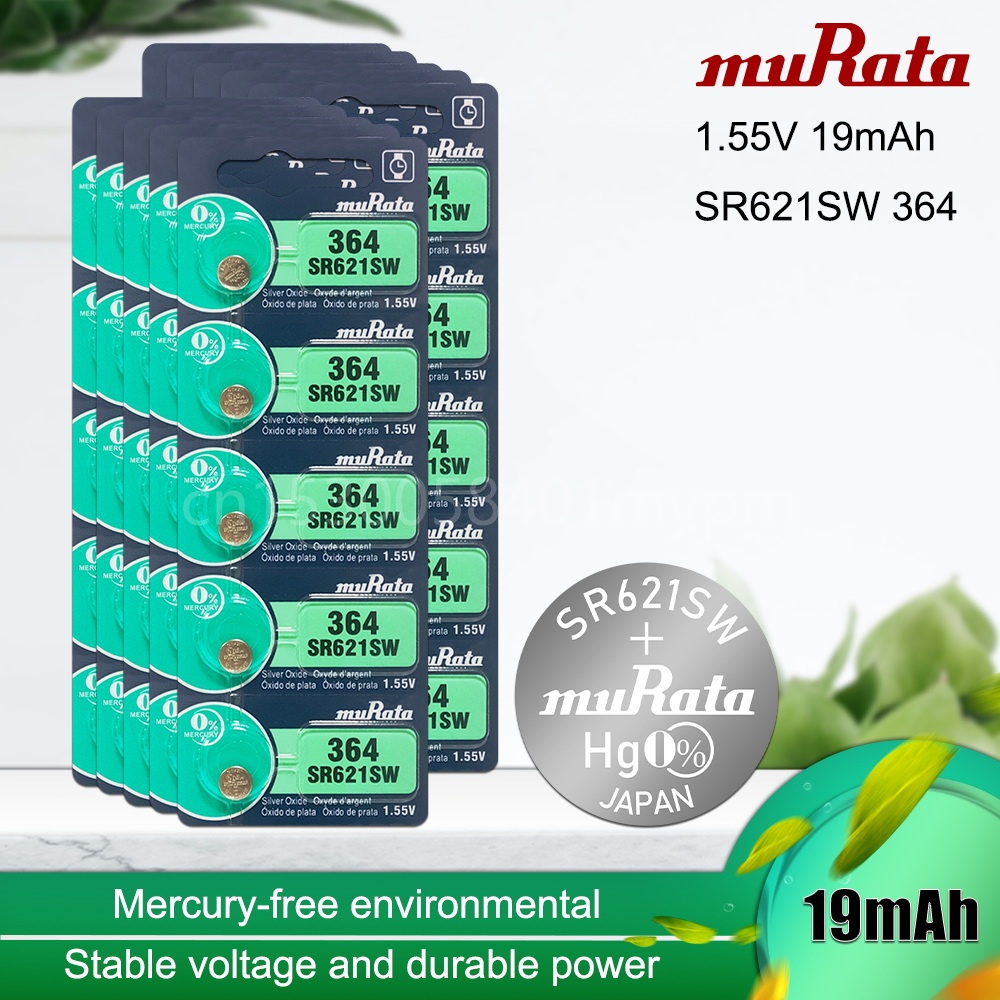 MURATA 364 Original 1.55V Silver Oxide Watch Battery 364 SR621SW V364 SR60 SR621 AG1 Button Coin Cel