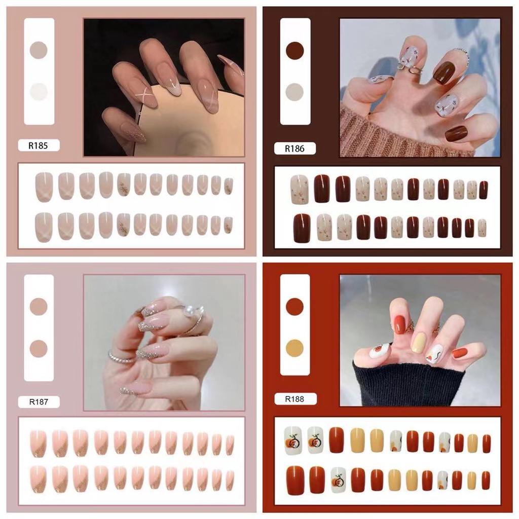 【พร้อมส่ง】24 ชิ้น เล็บปลอม เล็บปลอมยาว