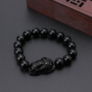 สร้อยข้อมือหิน feng shui obsidian palth pi xiu สีดําสําหรับผู้หญิงผู้ชาย