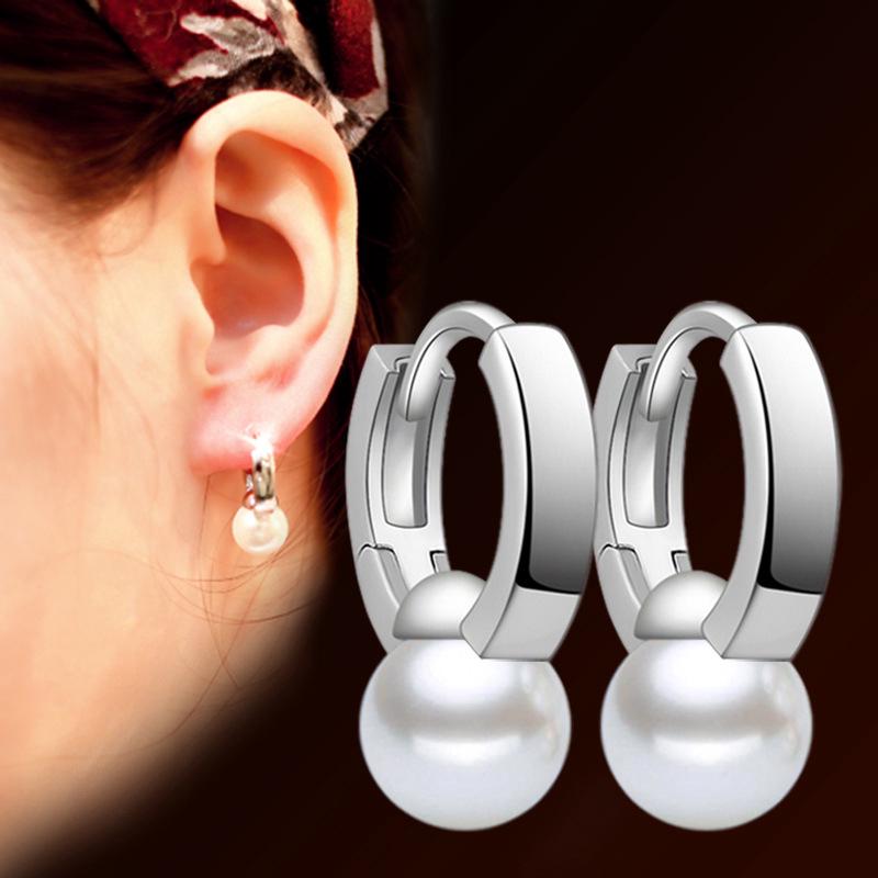 ต่างหูต่างหูมุกสีเงิน Pearl Earrings 925 Silver แฟชั่นสําหรับผู้หญิง WE55