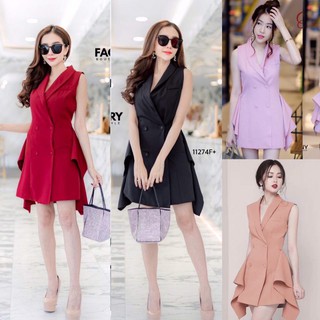 J11274 Dress เดรส แขนกุด ด้านข้าง แต่งระบาย Sleeveless dress with ruffled sides