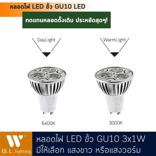 หลอดไฟ LED (แสงวอร์ม/แสงขาว) ไฟ AC220V ขั้ว GU10 รุ่น P01-GU10-3x1W-3000K/6400K