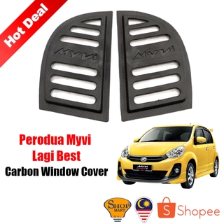 Perodua Myvi Lagi ฝาครอบหน้าต่างรถยนต์ คาร์บอน ทรงสามเหลี่ยม 3D