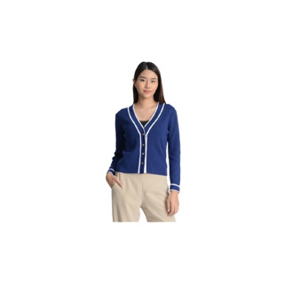 โปรโมชั่น : LOF FI CIEL Knit Blouse เสื้อคลุมผ้ายืด สีน้ำเงิน กระดุมหน้า FP74NV