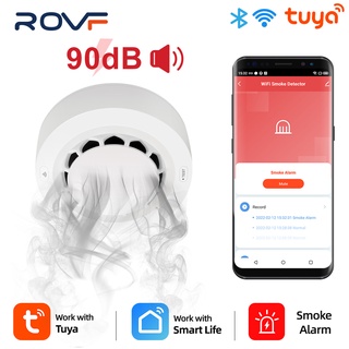 Rovf เครื่องตรวจจับควันไฟ WiFi 90db ระบบเตือนไฟไหม้ สําหรับบ้าน