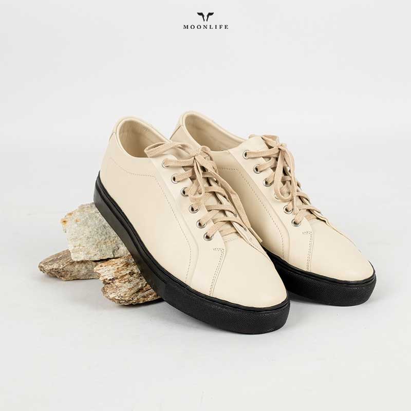 Moonlife Life Sneaker III - Beige&Black รองเท้าหนังวัวแท้ สนีกเกอร์หนัง