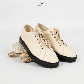 Moonlife Life Sneaker III - Beige&amp;Black รองเท้าหนังวัวแท้ รองเท้าสนีกเกอร์