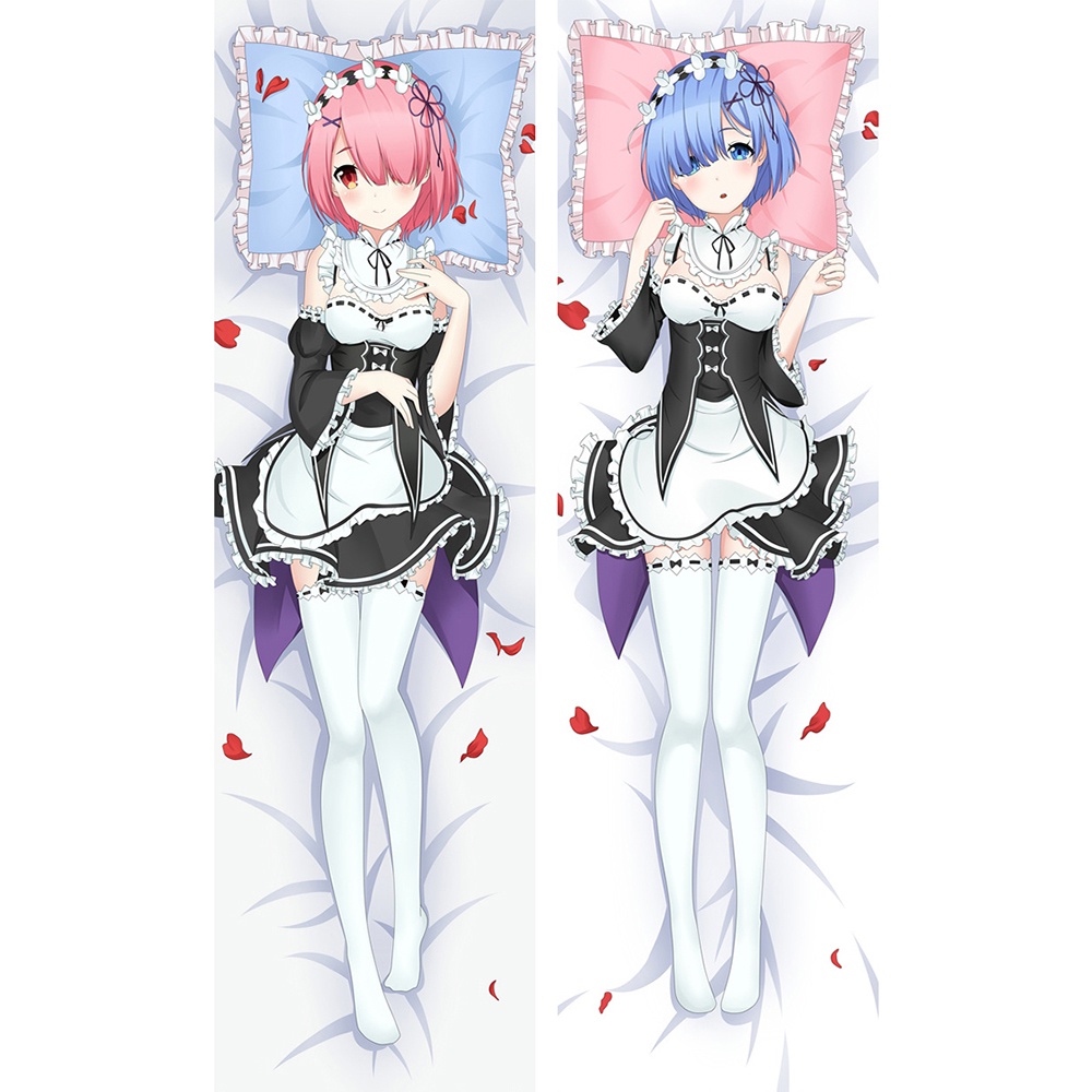 60x180 ซม.อะนิเมะ Re:Zero หมอน Rem Ram Dakimakura ปลอกหมอนการ์ตูนผ้าปูที่นอนหมอน Props