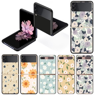 Case Samsung Galaxy Z Flip 3 Folding And Splitting Fashion ZFlip 5G 6.7 Inches Flip3 5G Hard PC Cover Back Mobile Coque Matte Black Luxury Anti-knock Plastic Shell High Quality Cases Thin Casing Shockproof Luxury Flower