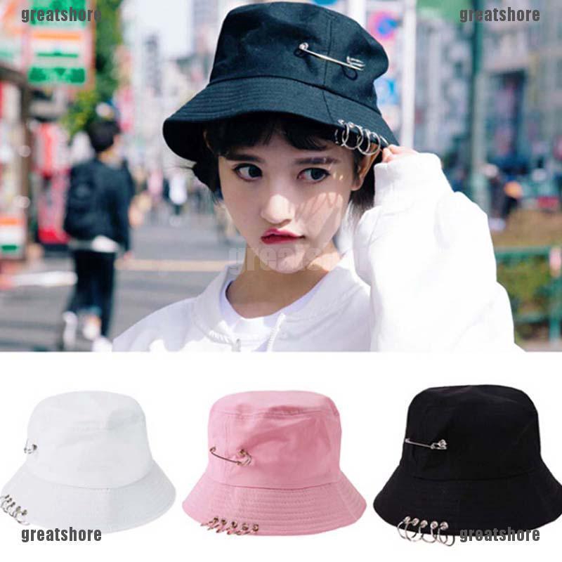 GRE Unisex Women Men Bucket Hat Pin Rings Sunhat Caps Summer Hats Fashi ...