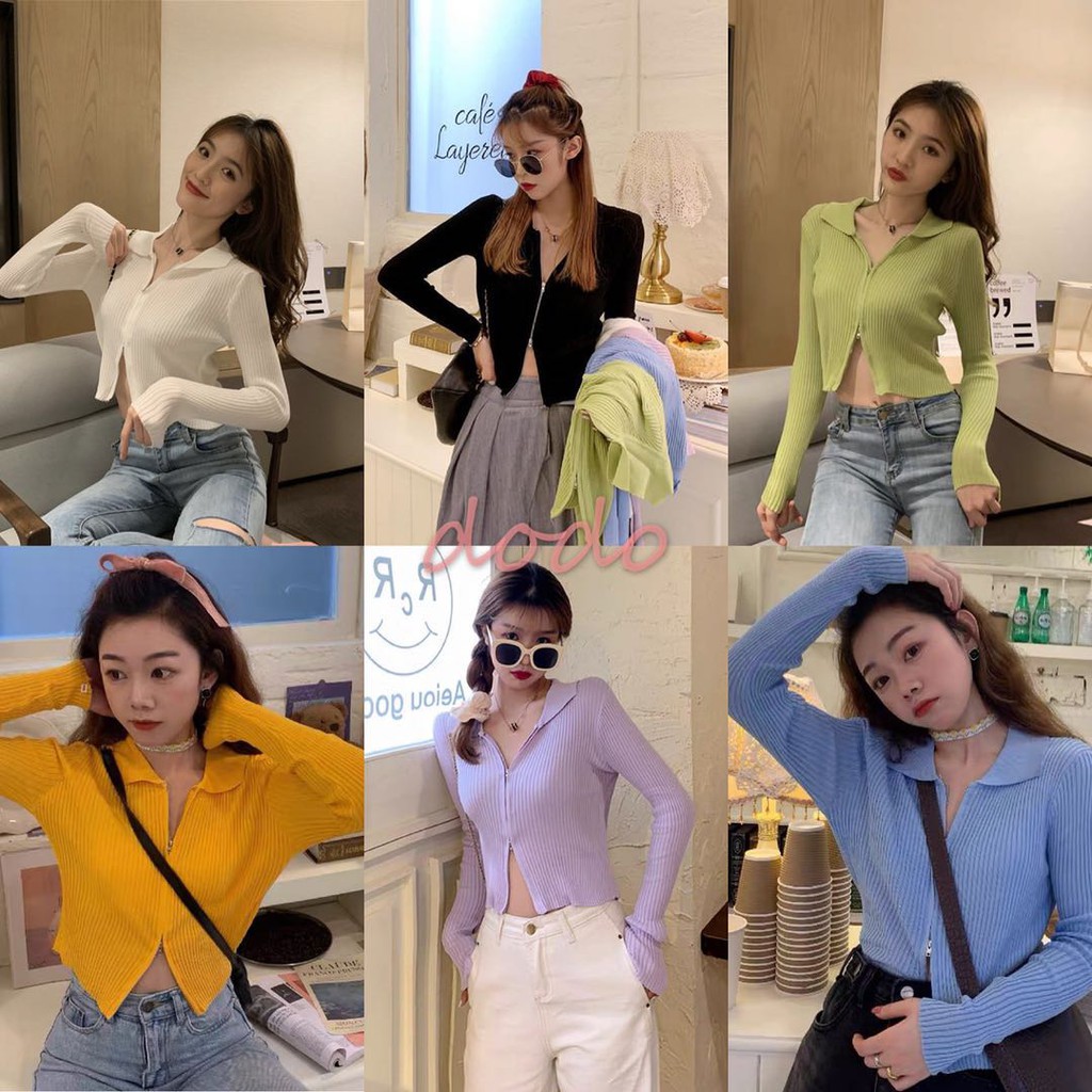[DODO] เสื้อยืดเเต่งซิ๊บ​ รูดได้จริง​ เสือคอปก​ สไตล์​เกาหลี (5930-1)