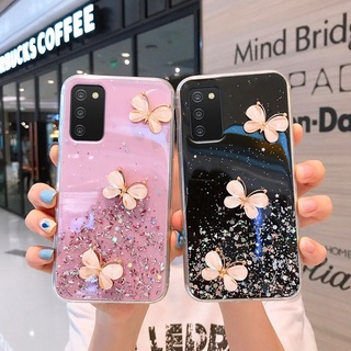 Shiny เคส Samsung Galaxy A03S ประดับด้วยคริสตัลผีเสื้อ โปร่งใส อ่อนนุ่ม การออกแบบเลื่อมดาวแวววาว เคสโทรศัพท์ ซัมซุง Samsung A03s Cover Case