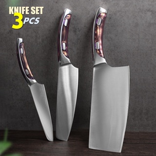 มีดทำครัว 3 ชิ้น พร้อมฐานเก็บมีด Stainless Steel Kitchen Knives 3 Pcs เกรดพรีเมี่ยม หรูหรา คมกริบ ใบมีดสแตนเลสไร้รอยต่อ