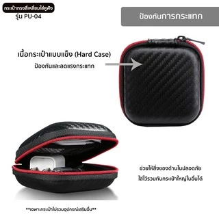กระเป๋าทรงสี่เหลี่ยมสำหรับใส่หูฟัง รุ่น PU-04 ลายเคฟล่าสีดำ Mini earphone bag แบบซิปรูด ช่วยกันกระแทก ใส่เหรียญ สายชาร์จ