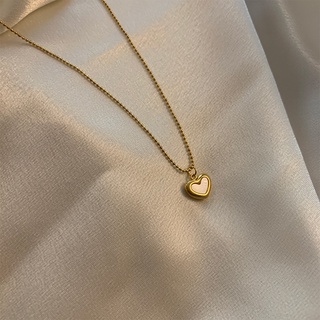 สร้อยคอสเตนเลส Heart with pearl pendant necklace