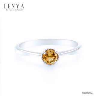 Lenya Jewelry แหวนเงินแท้ 925ตัวเรือนชุบทองคำขาว ประดับพลอยซิทริน (citrine) ขนาด 4.00 mm เรียบเก๋สะดุดตา