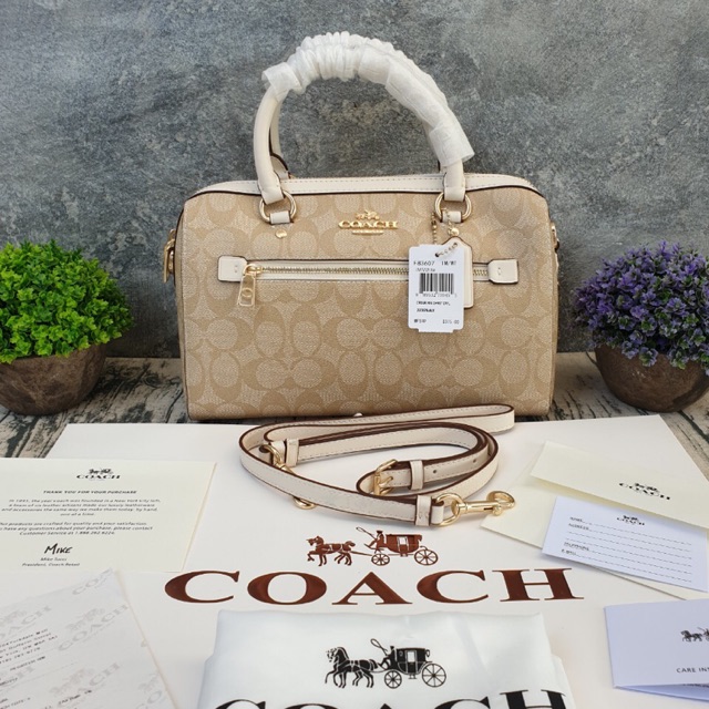 Coach กระเป๋าสะพาย Rowan Satchel Signature Canvas F83607 สีน้ำตาล/ดำ