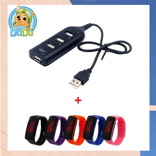 (Ready Stock)NEW USB HUB 4 port 2.0 สายยาว + นาฬิกา led ฟรี