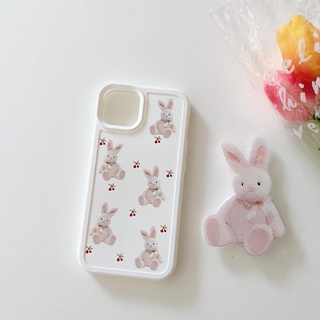 เคสโทรศัพท์มือถือหนัง ซิลิโคนนิ่ม กันกระแทก ลายกระต่ายน่ารัก สีชมพู สําหรับ Iphone 14 13 12 11 Pro Max