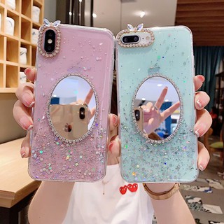 Samsung Galaxy S20 Note 20 Ultra S10 S8 S9 Plus Note 8 9 10 Plus Star Bling Makeup Mirror Soft TPU Phone Case