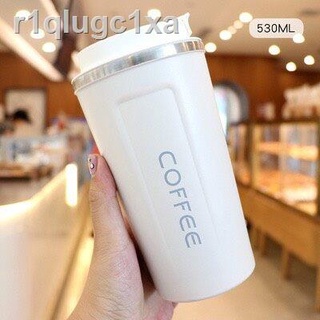 Coffeeแก้วเก็บอุณหภูมิ[ร้อน-เย็น] 380-510 ml. วัสดุกันลื่นอย่างดี เกรดพรีเมี่ยม เก็บได้สูงสุด 8 ชั่วโมง มีให้เลือก 2 ขนา