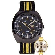 SEIKO SPORTS 5 Automatic นาฬิกาข้อมือผู้ชายสายผ้านาโต้ รุ่น SSA289K1 - สีดำ/ สีเหลือง