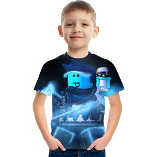 เสื้อยืดคอกลม แขนสั้น พิมพ์ลายการ์ตูน Roblox 3 มิติ สุดเท่ แฟชั่นฤดูร้อน สําหรับเด็ก