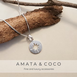 Amata &amp; CoCo สร้อยคอเงินแฟชั่น สร้อยคอพร้อมจี้ ACKN388 รูปทรงกลม ฉลุรูปดาวเหนือบอกทิศ