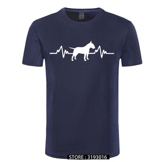 เสื้อยืดอินเทรนด์ผู้ชายอินเทรนด์ผู้หญิงFunny Heartbeat ภาษาอังกฤษ Bull Terrier Dog T เสื้อผู้ชายรูปแบบที่กำหนดเองผ้าฝ้าย