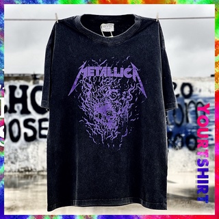 เสื้อยืด พิมพ์ลายกราฟฟิค Metallica Fire Skull สไตล์วินเทจ โอเวอร์ไซซ์ สําหรับผู้ชาย