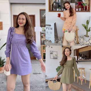15201 Dress เดรส แขนยาว อกยืดระบาย Dress, long sleeves, stretchy bust
