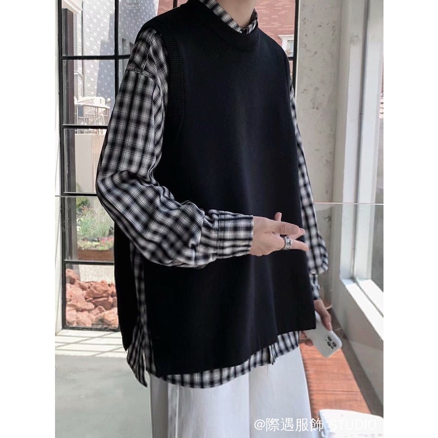 เสื้อกันหนาวเสื้อกั๊ก ฤดูใบไม้ร่วงฤดูหนาวสไตล์ถักเสื้อกั๊กสีกากีสบายๆทุกการแข่งขันหลวมสไตล์ฮ่องกงเสื้อกั๊กเสื้อกันหนาวชายหญิงคู่เสื้อกั๊กอินเทรนด์แยกถักเสื้อกั๊กกระโหลกสไตล์คอกลมถัก - รูปที่ 5