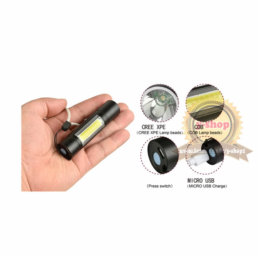 ไฟฉายพกพา CREE LED XPE COB 2in1 ชาร์จ USB