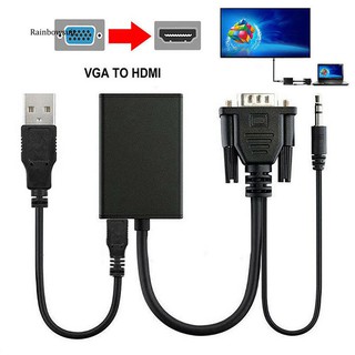 【RB】อะแดปเตอร์แปลงสายเคเบิ้ลเสียงวิดีโอ Vga Male to 1080P HD HDMI + TV AV ขนาดพกพา