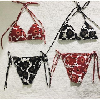 New flowery printed triangle bra with tie side bikini/ set