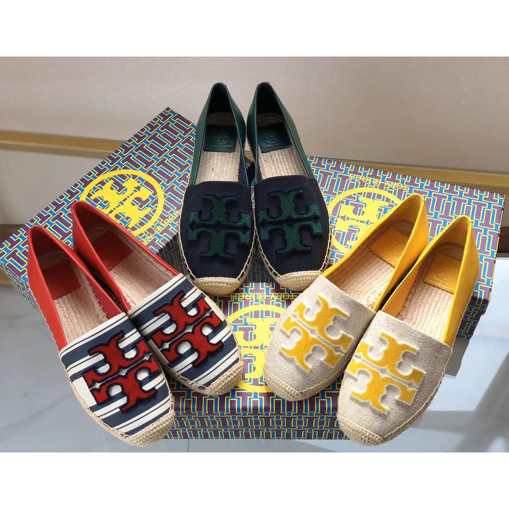 Tory burch female canvas breathable flat woven espadrille durable loafer  shoe | Shopee Thailand