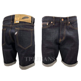 Shorts Mens Raw Denim Selvedge กางเกงยีนส์ขาสั้นผ้าดิบริมแดง ปักใบไม้ ป้ายหนังแท้ Size 28-44 รับชำระปลายทาง