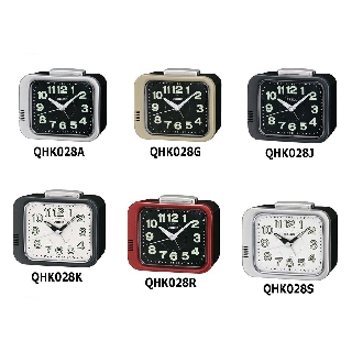 นาฬิกาปลุกตั้งโต๊ะ SEIKO รุ่น QHK028Aเงินดำ QHK028Sเงินขาว QHK028Gทองดำ QHK028Jดำดำ QHK028Kดำขาว QHK028Rแดงดำ มีพรายน้ำ